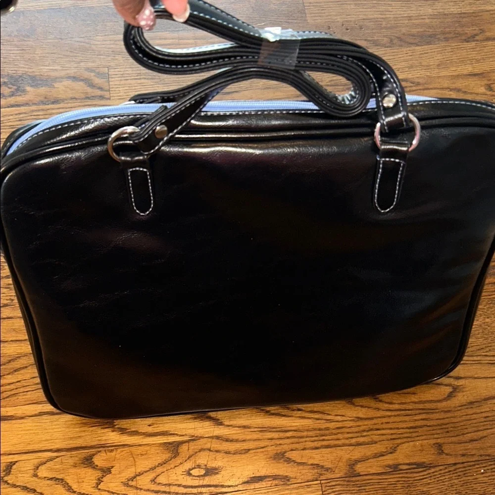Studio C Black Leather Briefcase with lavender zipper
